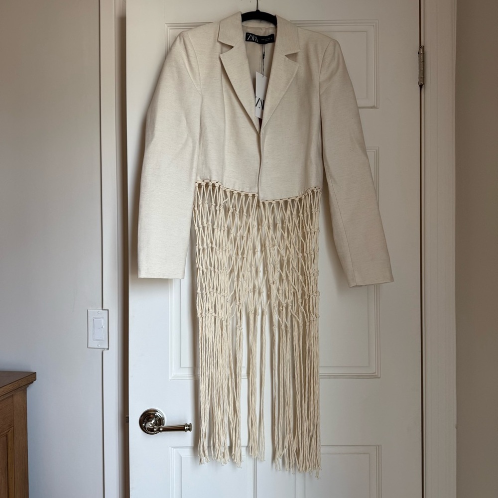 ✨NWT✨ ZARA White Ivory Fringe Jacket XS